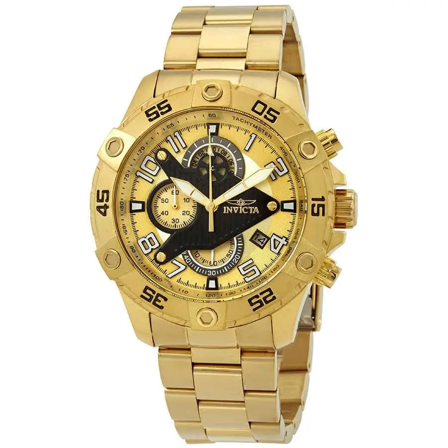 Invicta S1 Rally Chronograph Gold Dial Men`s Watch 26098 - Dial: Gold, Band: Yeloow Gold-plated, Bezel: Yeloow Gold-plated