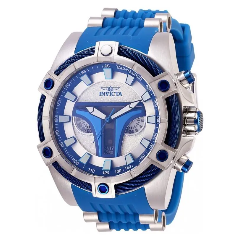 Invicta Star Wars Men`s 52mm Jango Fett Limited Edition Chronograph Watch 27968 - Face: Blue, Dial: Silver, Blue, Band: Silver, Blue