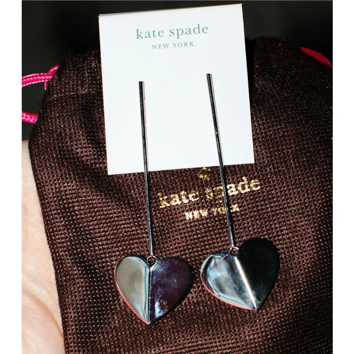 Heritage Spade Silver Heart Drop Linear Earrings Stick Dangle Mod by Kate Spade