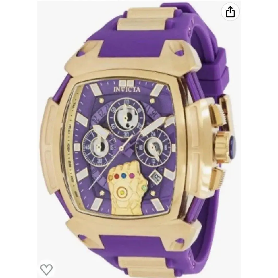 Invicta 37390 Purple Dial Silicone Band Thanos Infinity Gauntlet Watch 3/4000
