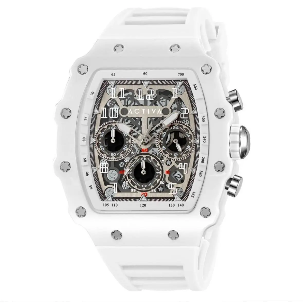 Activa x Invicta 44mm ACW2305-006 Men’s Skeleton Chronograph Watch White Strap