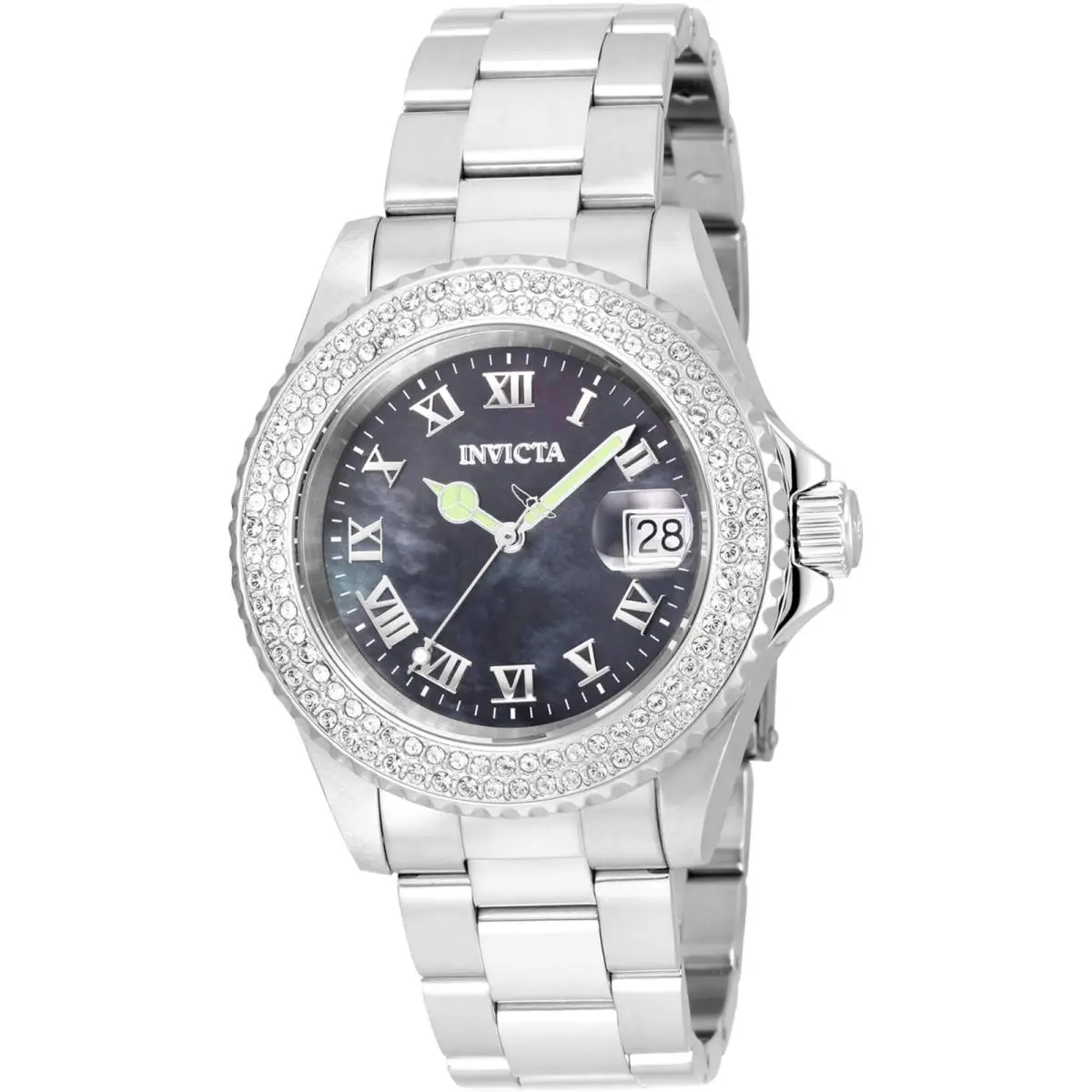 Invicta Women`s Watch Angel Quartz Black Mop Dial Silver Tone Bracelet 21711