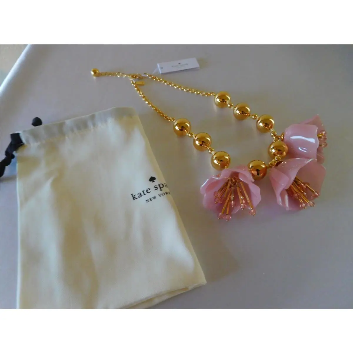 New Kate Spade Blush Slice Of Stone Flower Statement Necklace