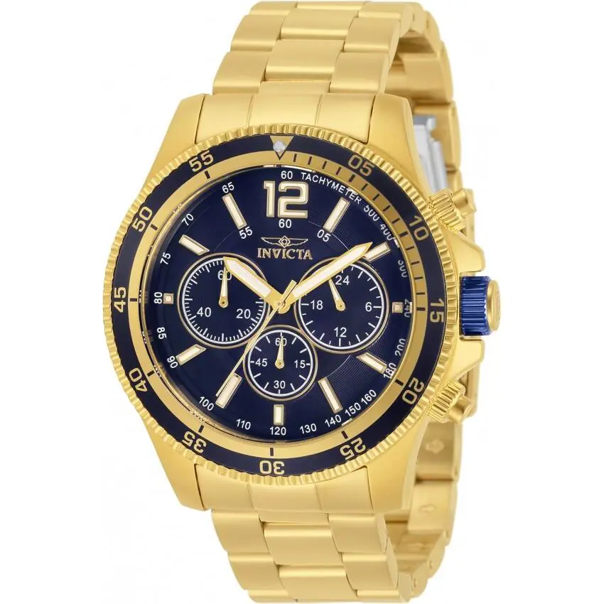 Invicta 13978 Men`s Specialty Chrono 18K Gold Plated Blue Dial Bezel Watch