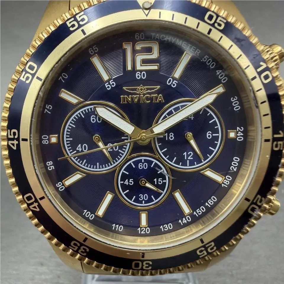 Specialty Chronograph Watch 45mm Blue Dial Gold Tone with Papers by Invicta
