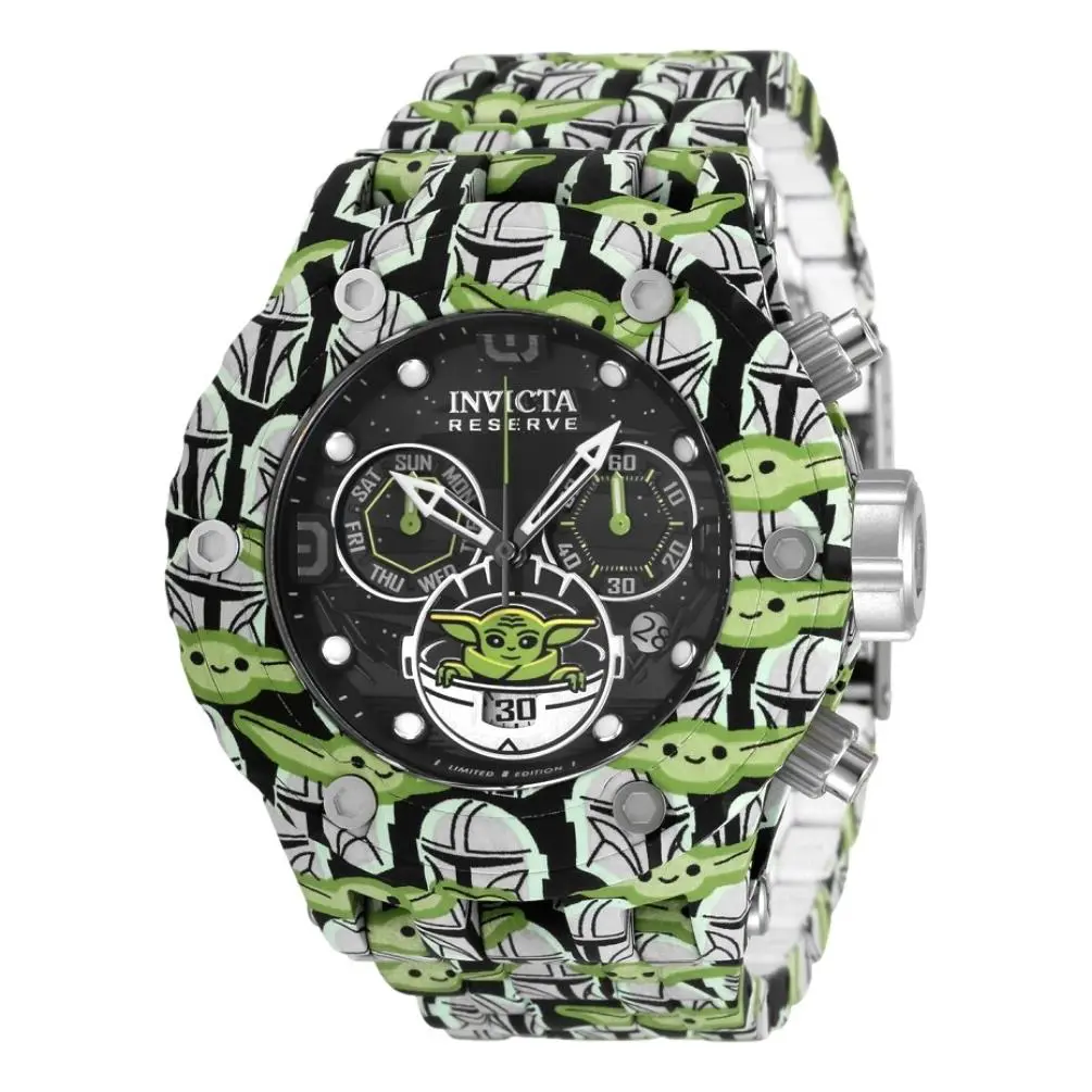 Invicta Star Wars The Child Men`s Mandalorian Limited Ed Hydroplated Watch 35163 - Dial: Black, Green, White, Band: Black, Gray, Green, Multicolor, Bezel: Black, Gray, Green, Multicolor, Silver