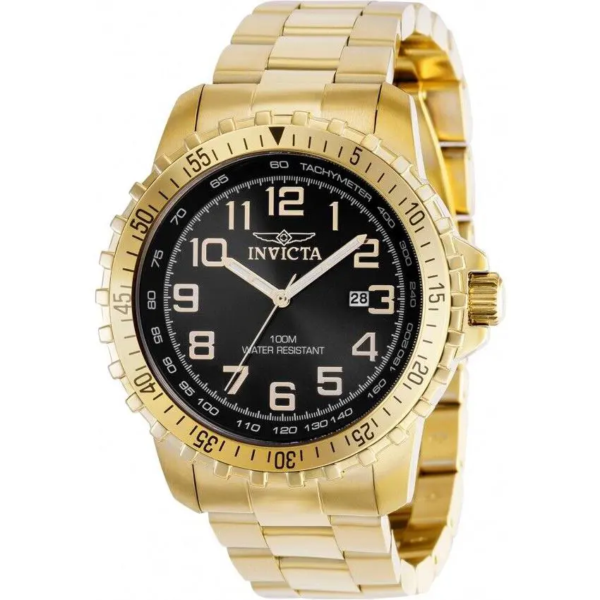 Invicta Specialty Quartz Gold Bracelet 3 Hand Black Dial Men`s 39119 Watch
