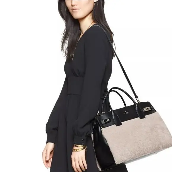 Kate Spade Luna Drive Luxe Willow Black Leather Sheep Shearling Handbag