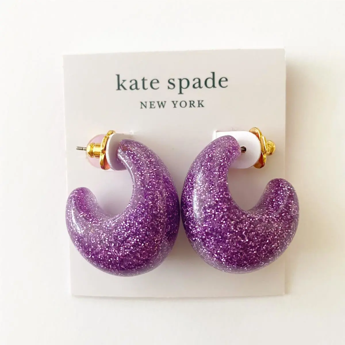 Earrings Lilac Purple Glitter Huggables Hoop New by Kate Spade