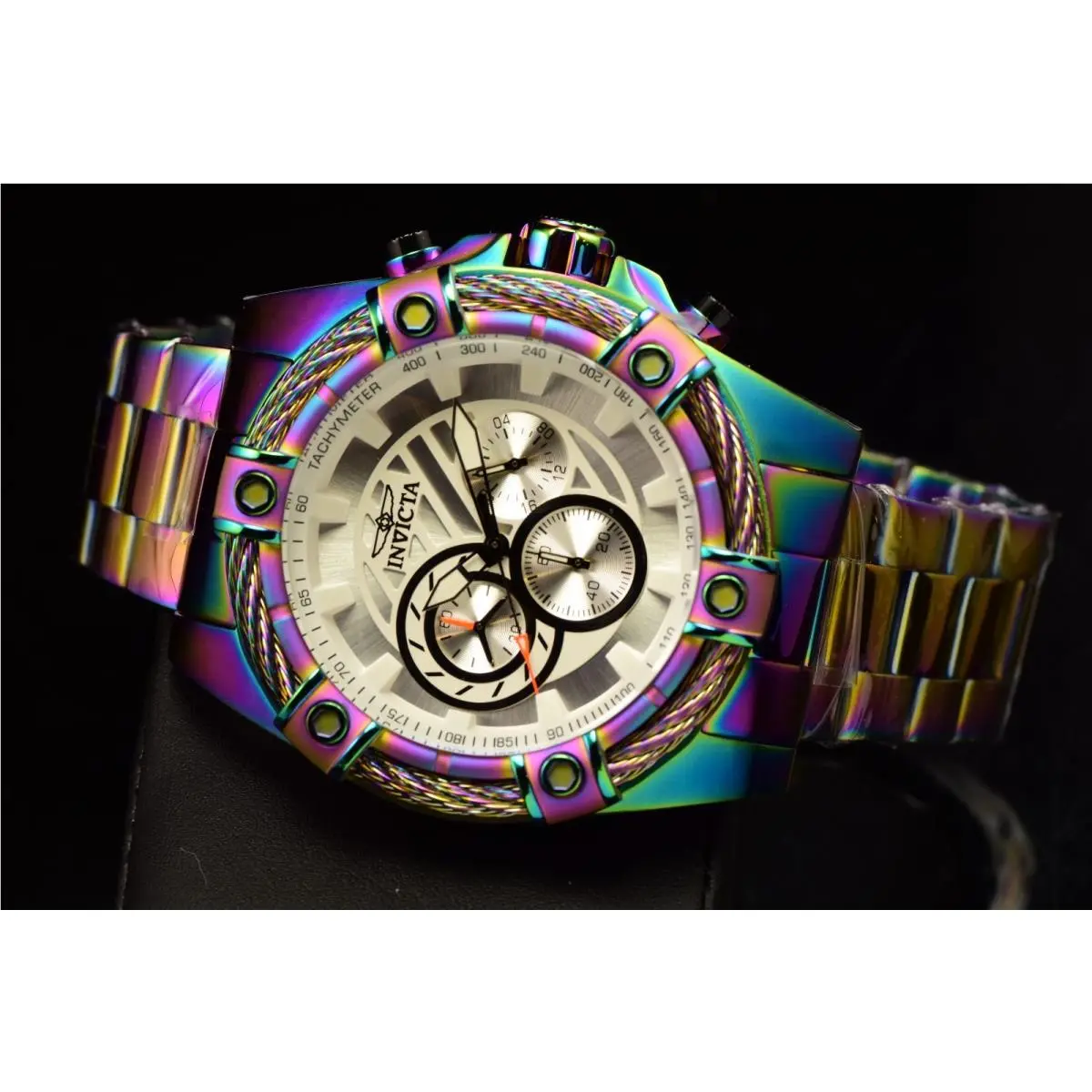 Invicta 52mm Mens Bolt Chronograph White Dial Iridescent Tone Stainless St Watch