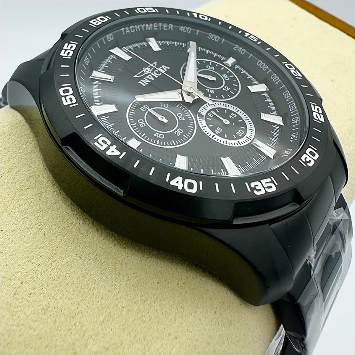 Invicta Mens Speedway Black Chronograph Dial 45mm Watch Stainless Steel Band