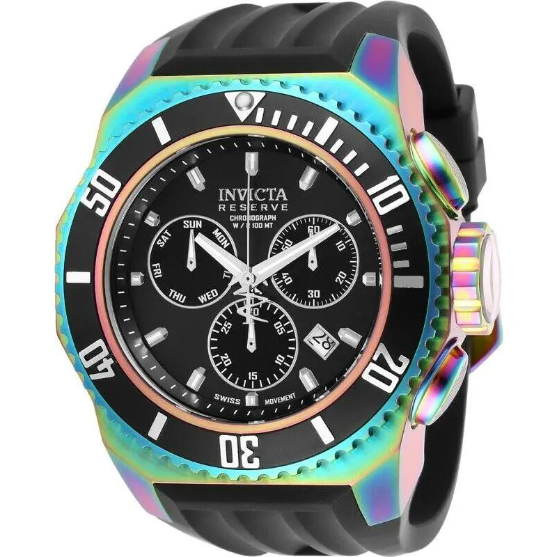 Invicta Reserve Russian Diver Men`s 52mm Iridescent Chronograph Watch 25734 - Dial: Black, Band: Black, Bezel: Black, Silver