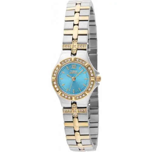 Invicta Wildflower Quartz Crystal Turquoise Dial Ladies Watch 45873 - Dial: Turquoise, Band: Two-tone (Gold and Silver-tone), Bezel: Silver-tone