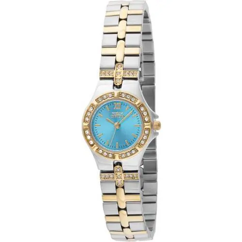 Invicta Wildflower Quartz Crystal Turquoise Dial Ladies Watch 45873 - Dial: Turquoise, Band: Two-tone (Gold and Silver-tone), Bezel: Silver-tone