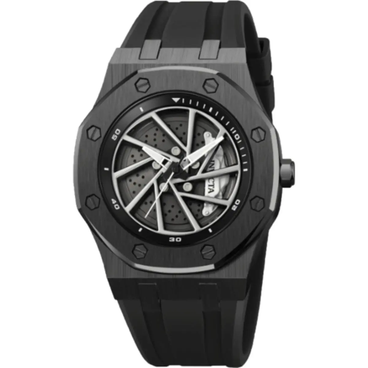 Invicta Speedway Rim 69489 Men`s 42mm Black Dial Quartz Watch Silicone Strap