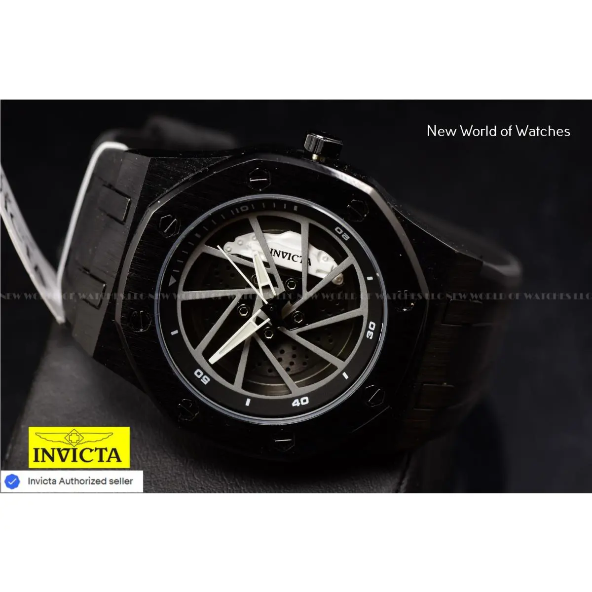 Invicta Men`s 42mm Speedway Rim Triple Black SS Silcone Strap Quartz Watch