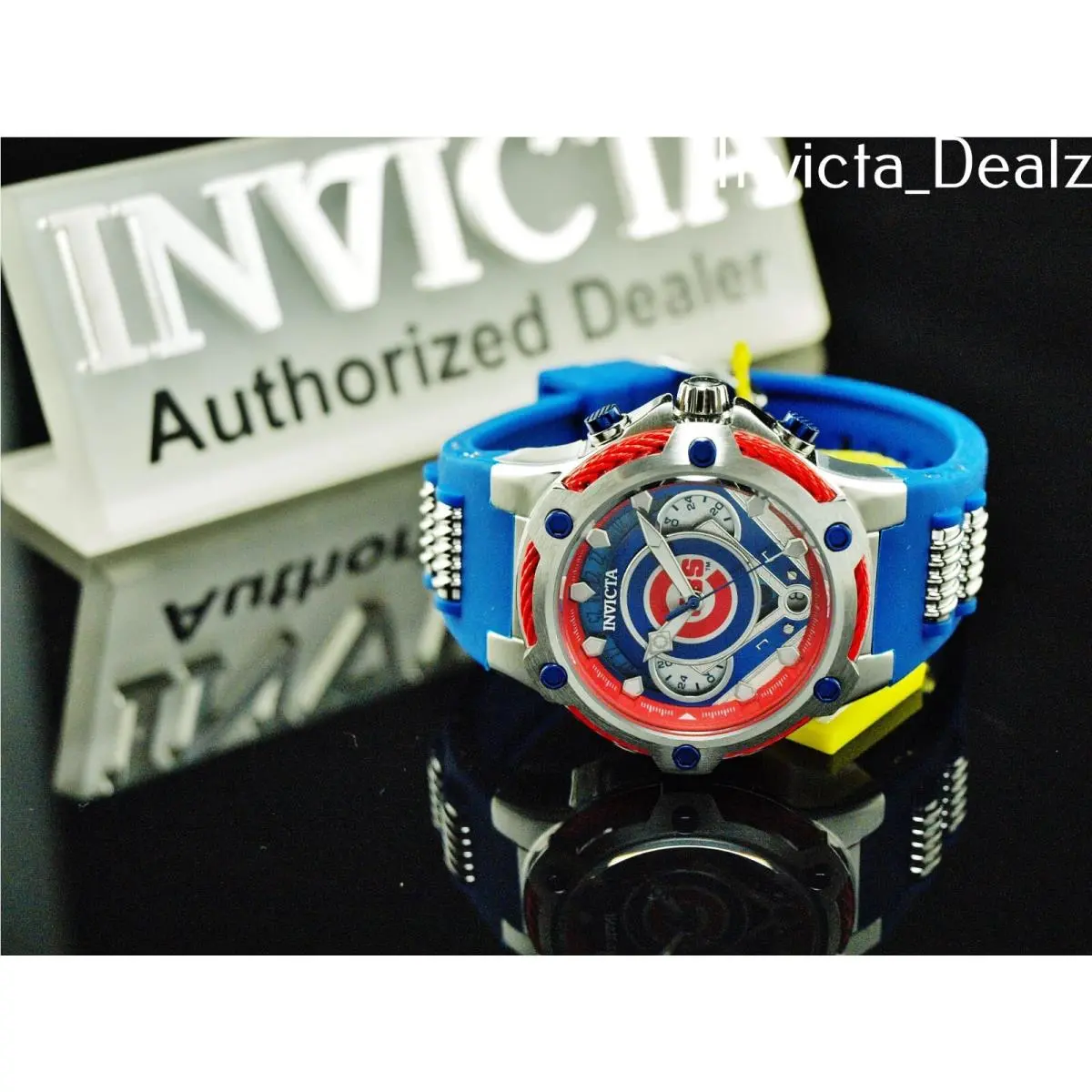 Invicta 40mm Mlb Chicago Cubs Bolt Gmt Quartz Blue Strap SS Watch