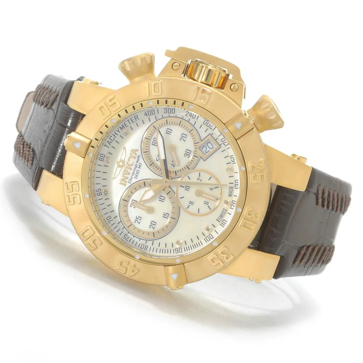 Invicta 80534 Subaqua Noma Iii Chronograph Diamond Champagne Dial Ladies Watch - Dial: MOP, Champagne, Band: Brown