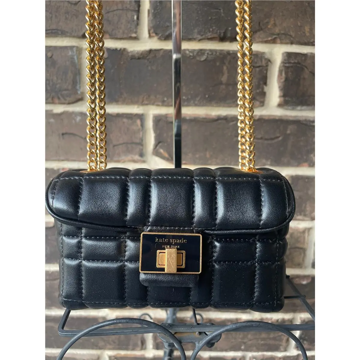 Kate Spade Evelyn Small Shoulder Crossbody Quilted Lamb Leather Black
