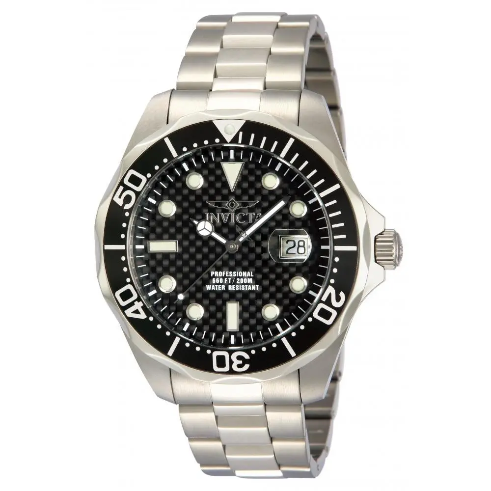 Invicta Women`s 12562 Pro Diver Quartz 3 Hand Black Dial Watch - Dial: Black, Band: Silver, Gold, Black, Orange, Bezel: Silver, Black