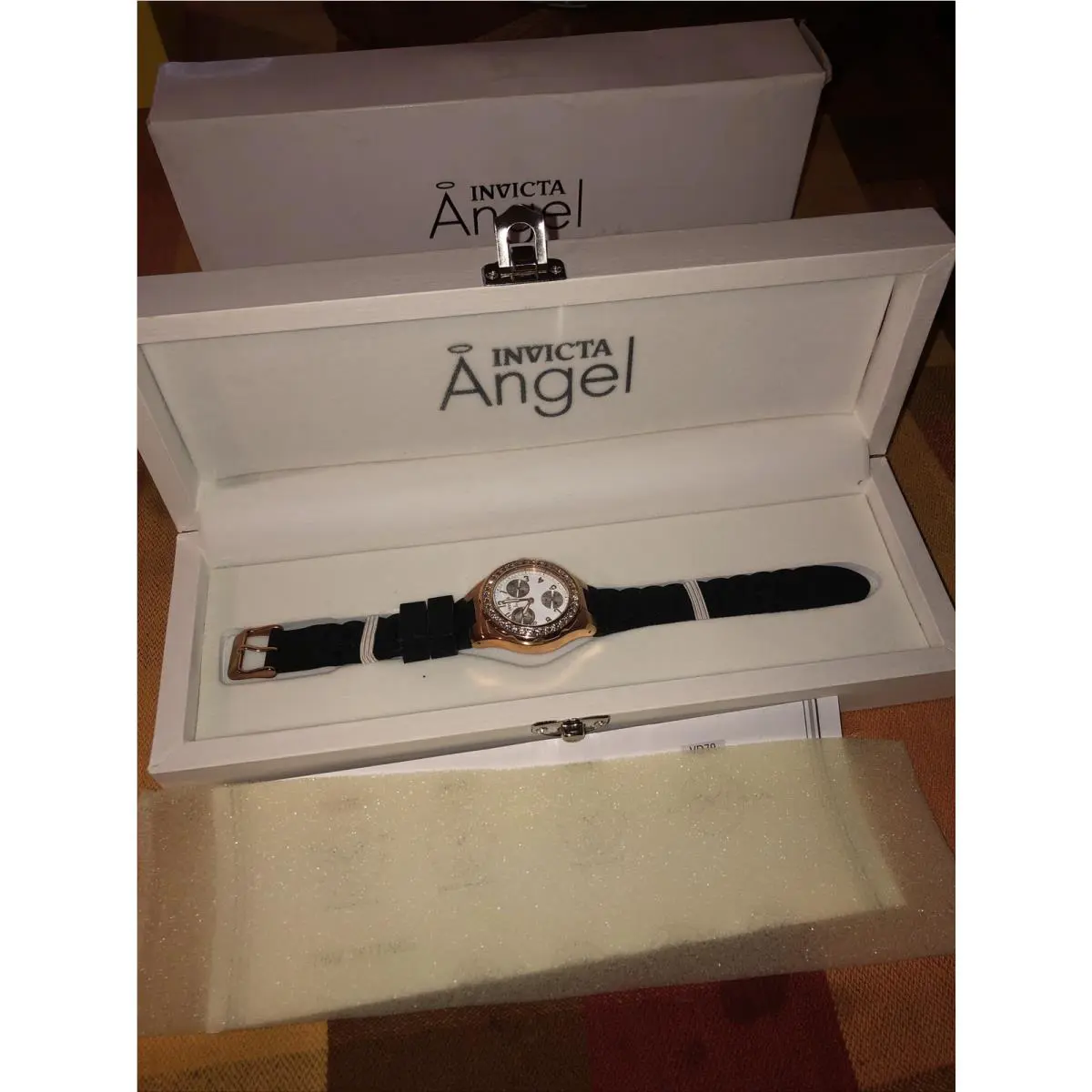 Invicta Watch Women’s Ladies Angel Rose Gold Jewels Black Band