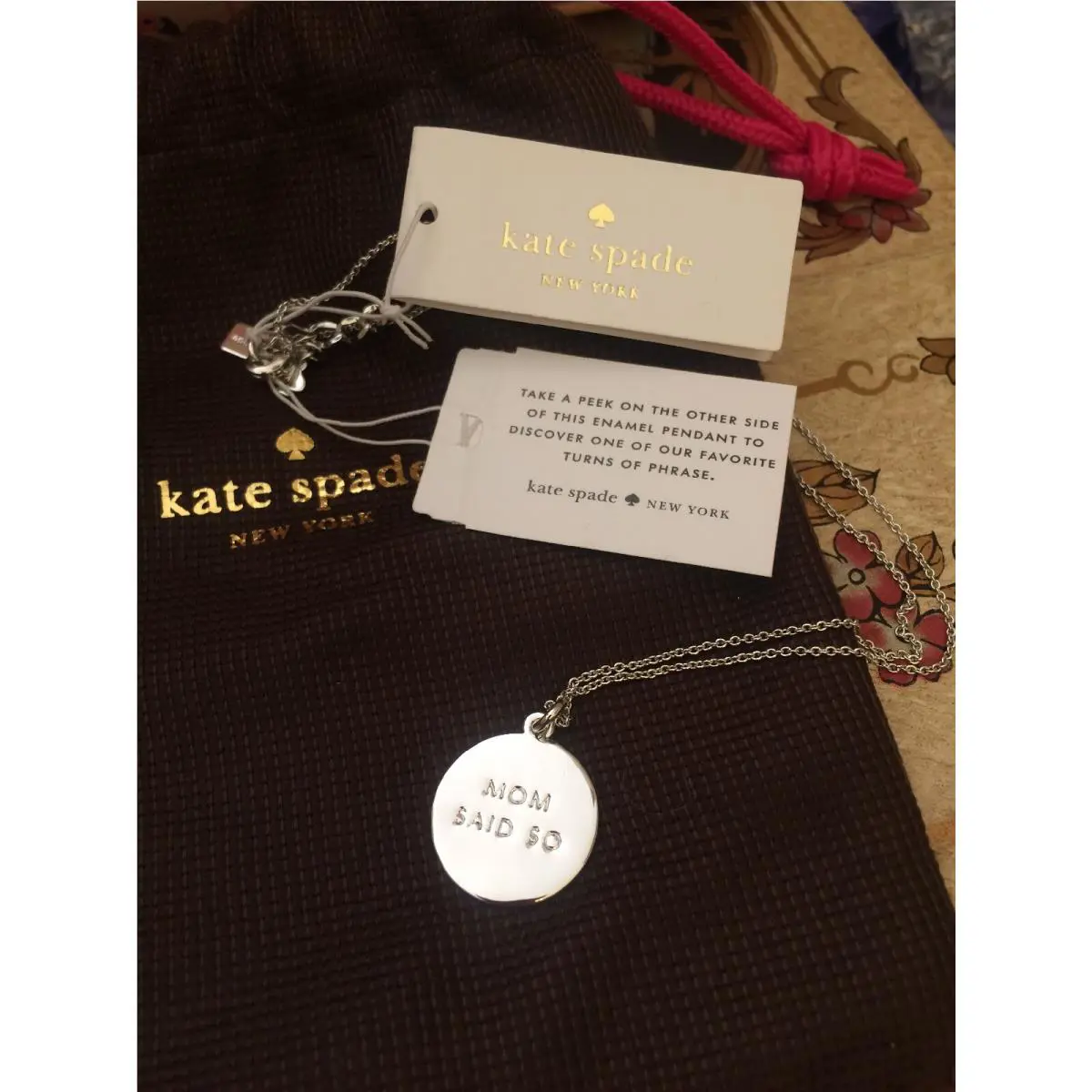 Kate Spade Mom Said SO KS Enamel Pendant Silver Plated Necklace