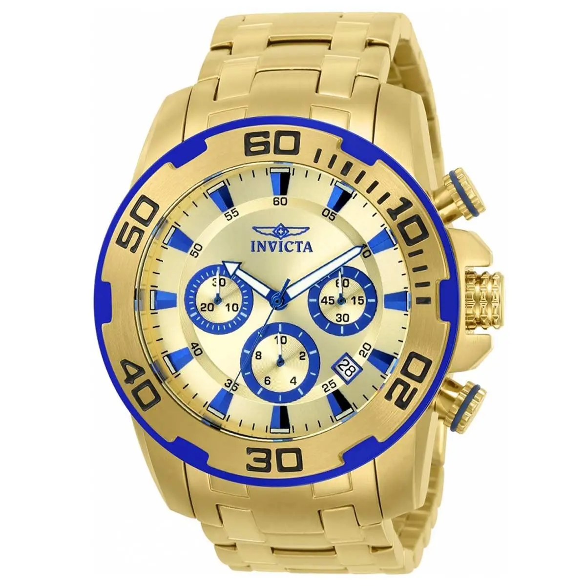 Invicta Men`s Watch Pro Diver Scuba Chrono Gold Tone Dial and Bracelet 22320