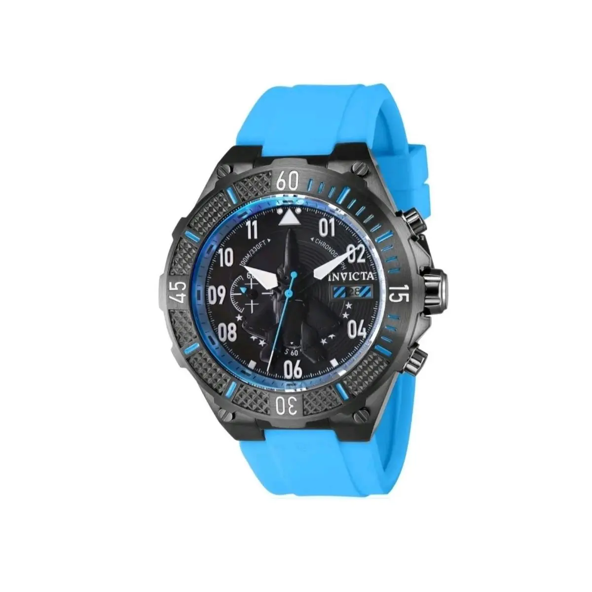 Invicta Men`s 39898 Aviator Quartz Multifunction Black Dial Watch 50MM - Dial: Black, Band: Blue