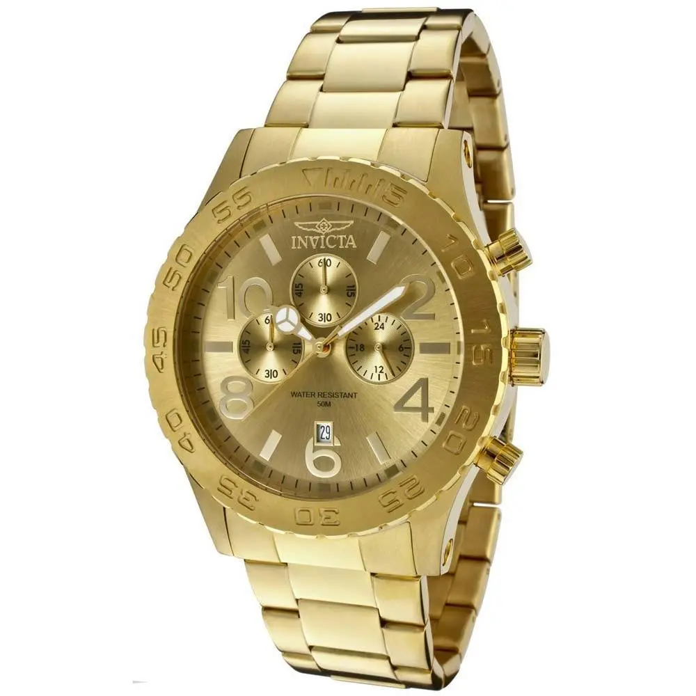 1270 Men`s Specialty Gold Plated Steel Gold Tone Dial Chrono Watch by Invicta