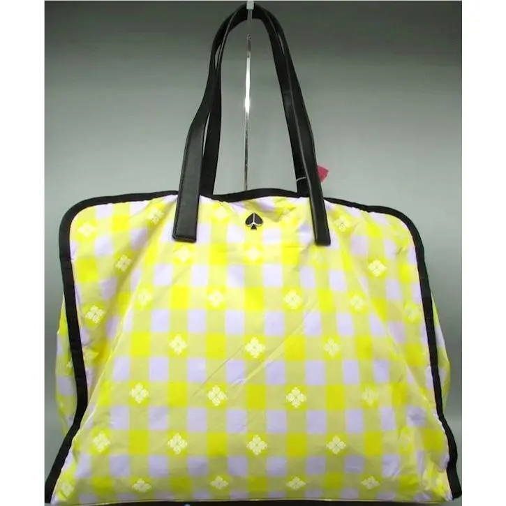 Kate Spade Morley Nylon Tote Weekender Laptop Bag Yellow Lilac Plaid