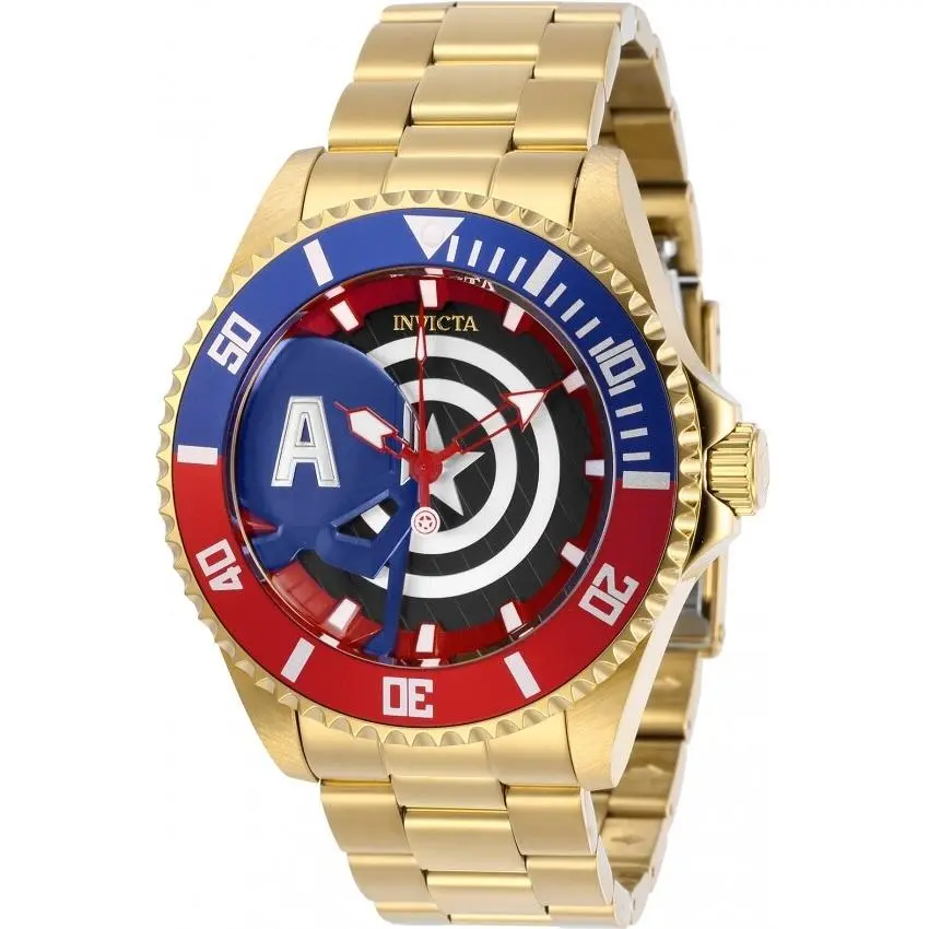Invicta 29681 Men`s Pro Diver 44mm Marvel Captain America Ltd Ed Gold Tone Watch