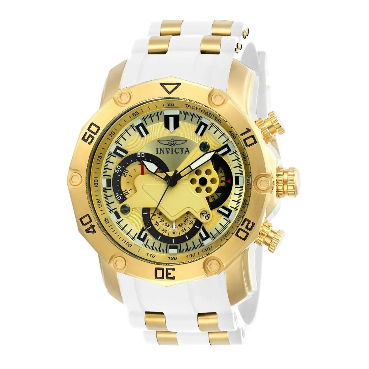 Invicta Men Pro Diver Scuba 3.0 Chrono 18K Gold Plated Gold Dial Poly Watch