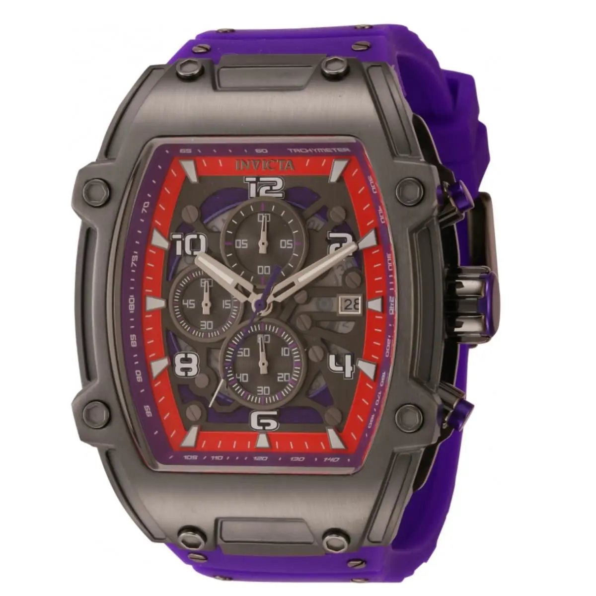 Invicta S1 Diablo Inferno Men`s 48mm Gunmetal Quartz Chronograph Watch 42355 - Dial: Gray, Multicolor, Purple, Red, White, Gunmetal, Band: Purple, Bezel: Gray, Gunmetal