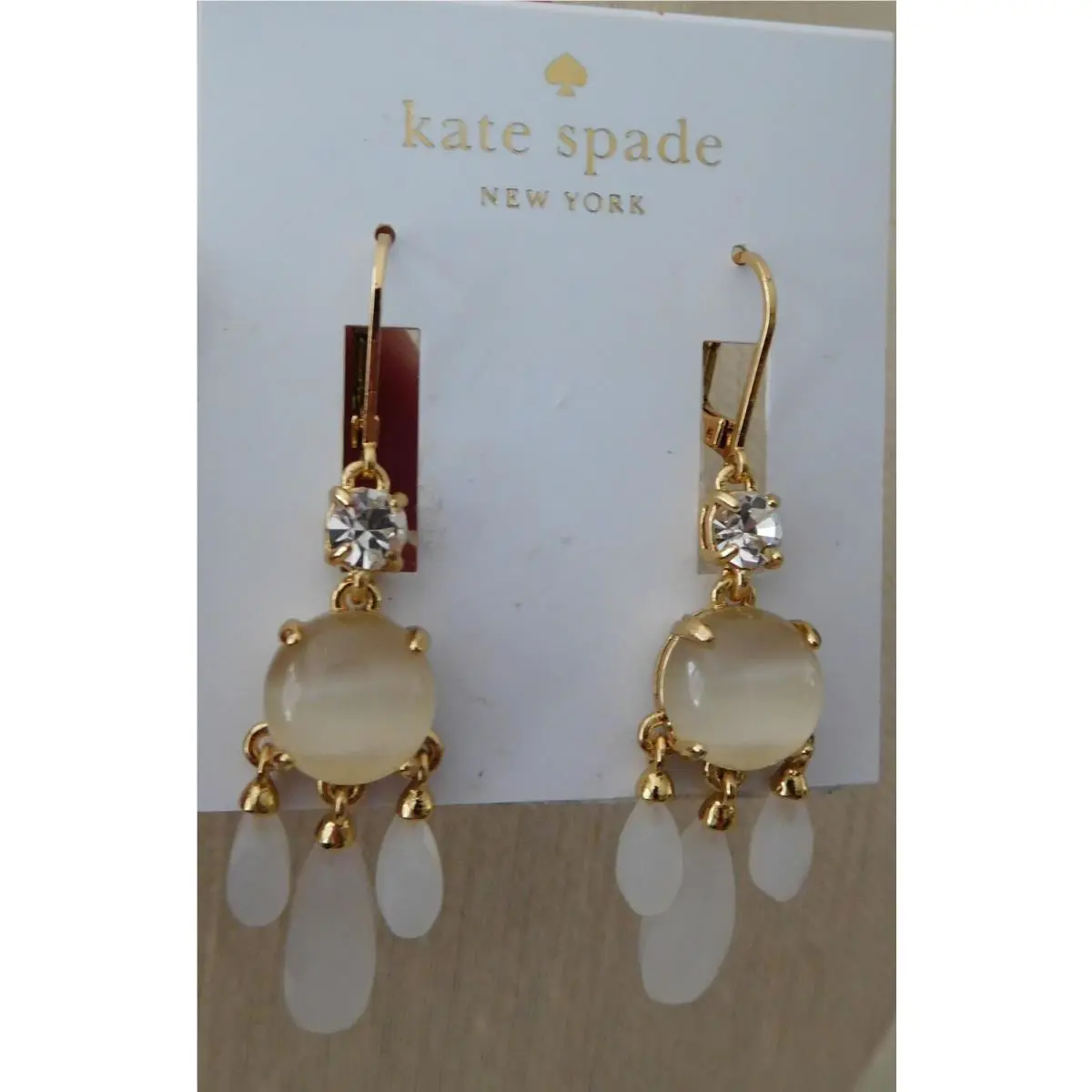 Pretty Stone Crystal Gold Tone Chandelier Earrings by Kate Spade