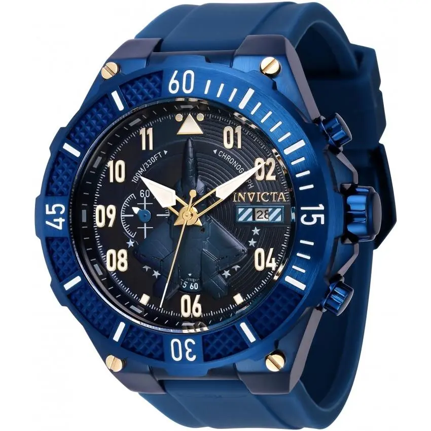 Invicta Aviator Chronograph Date Quartz Blue Dial Men`s Round Wrist Watch 39893 - Blue, Dial: Blue, Band: Blue