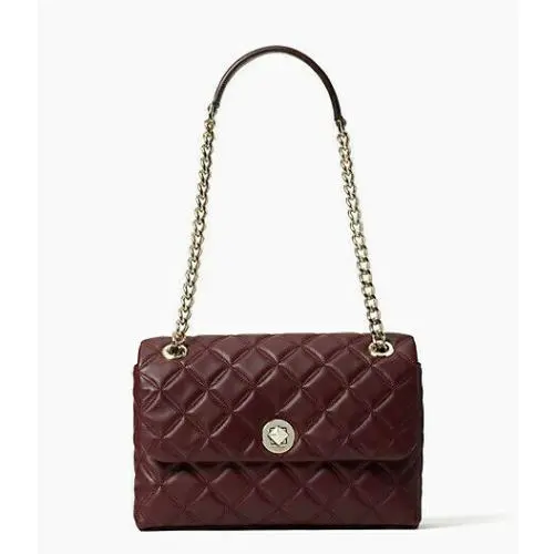 Kate Spade Natalia Smooth Quilted Leahter Cherrywood Medium Flap Shoulder Bag
