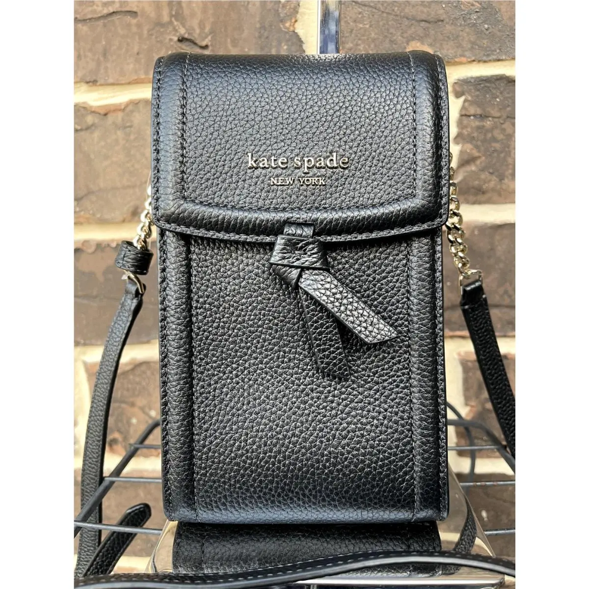 Knott North South Leather Phone Crossbody Black by Kate Spade