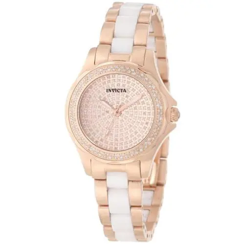 Invicta 1784 Women`s Angel Classic Diamond Dial Ceramic Bracelet Rose Gold Watch