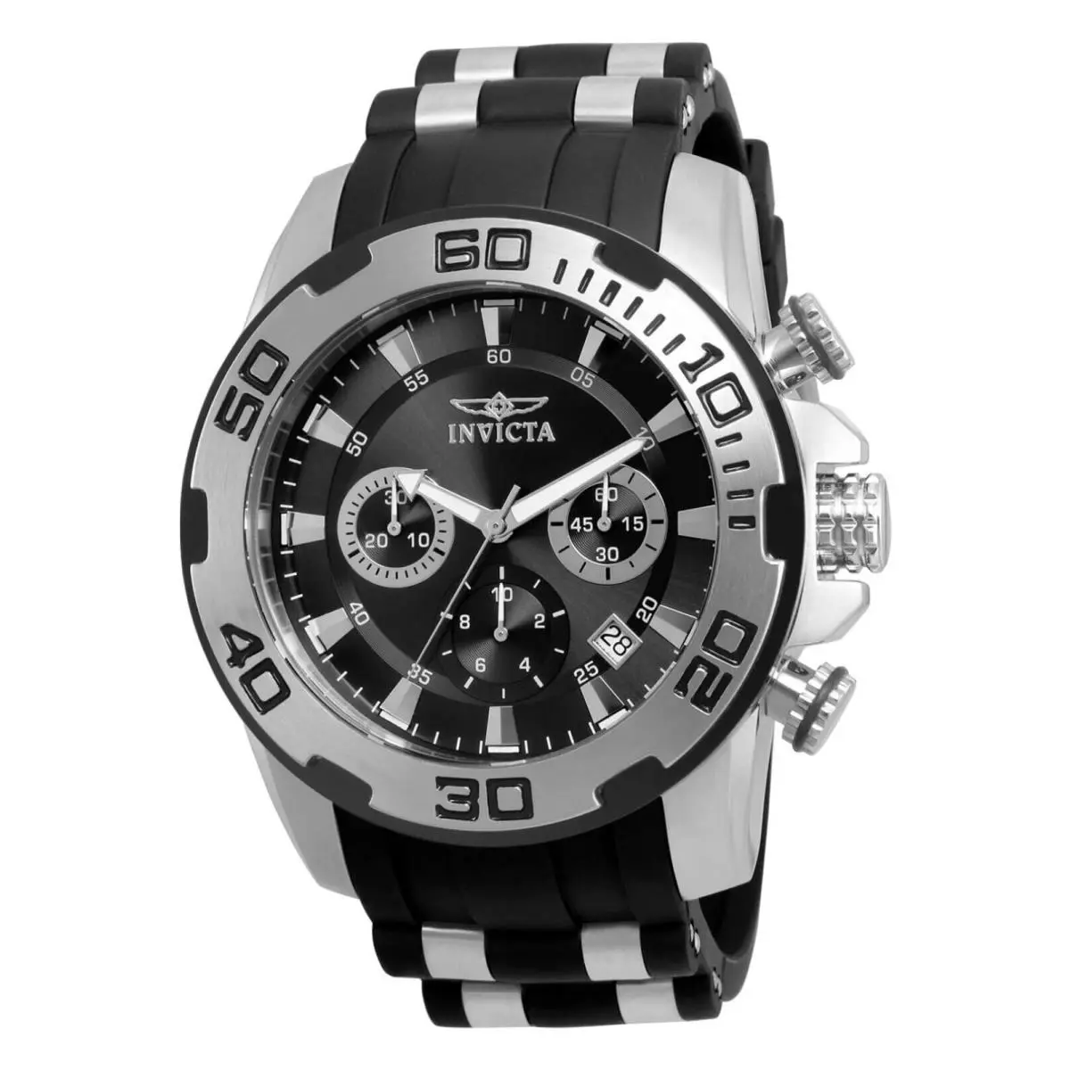 Invicta Men`s 50mm Pro Diver Scuba Chronograph Black Dial Silver Tone SS Watch