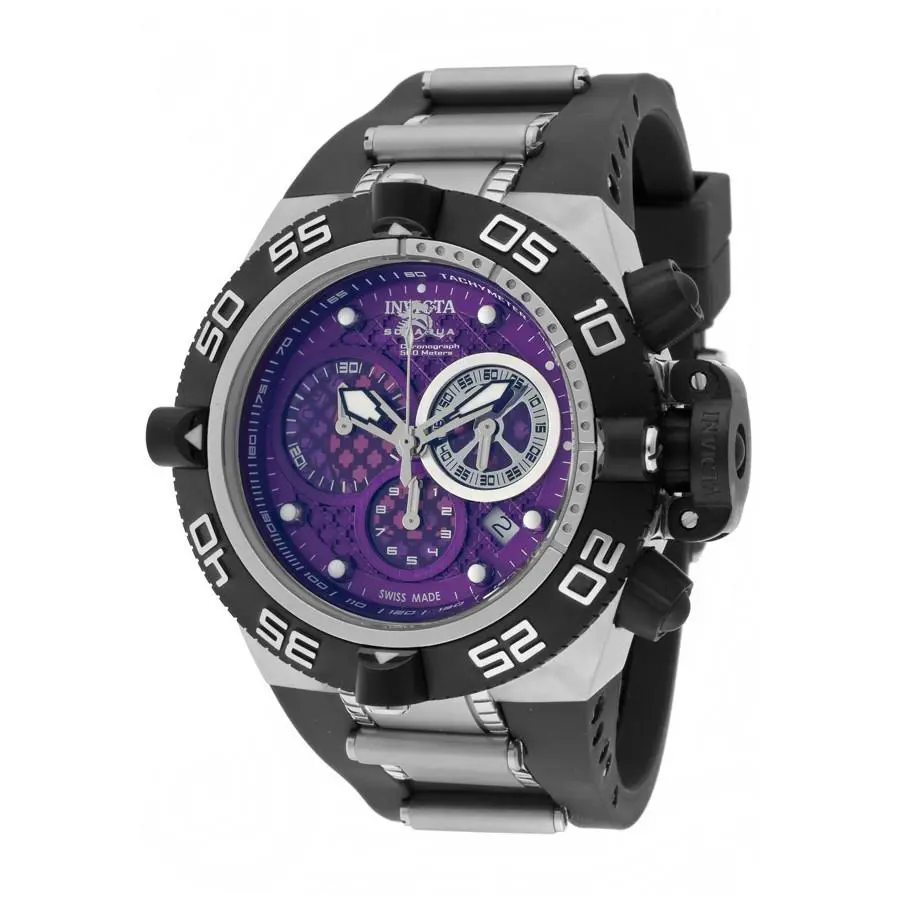 Swiss Made Invicta 11510 Subaqua Noma IV Chronograph Men`s Watch - Dial: Purple, Band: Black, Bezel: Black