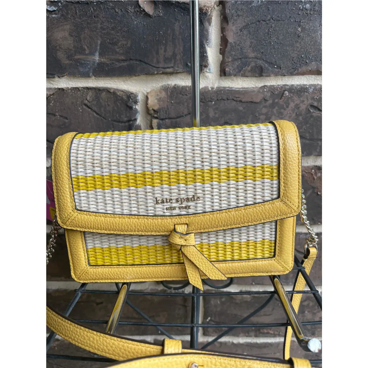 Kate Spade Knott Flap Woven Chain Strap Crossbody Sunglow Yellow
