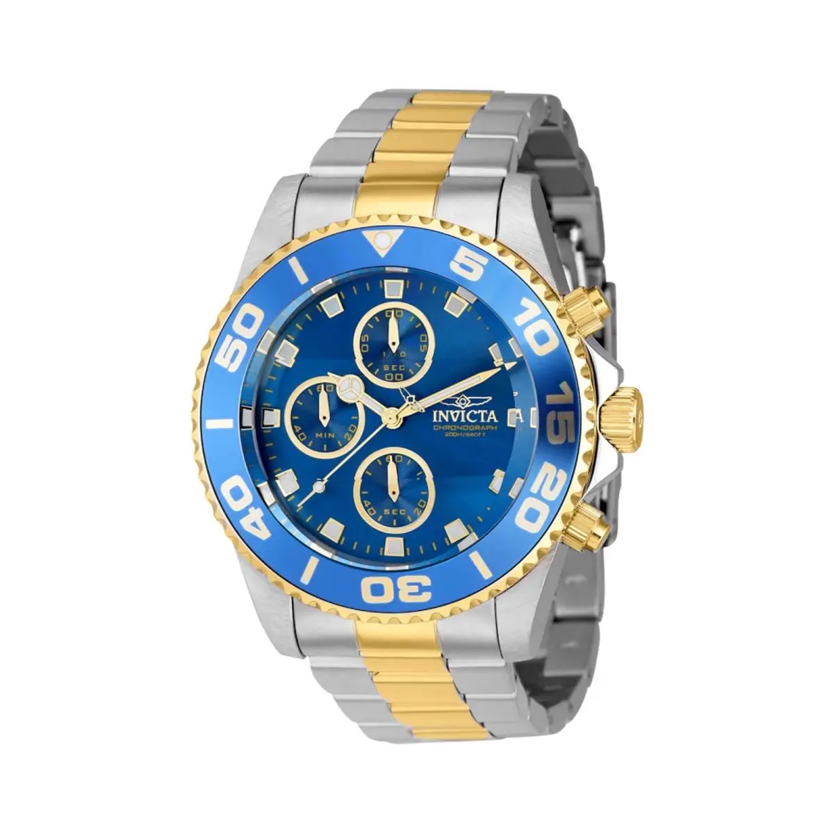 Invicta Men`s Watch Pro Diver Chronograph Blue Dial Two Tone Bracelet 43408