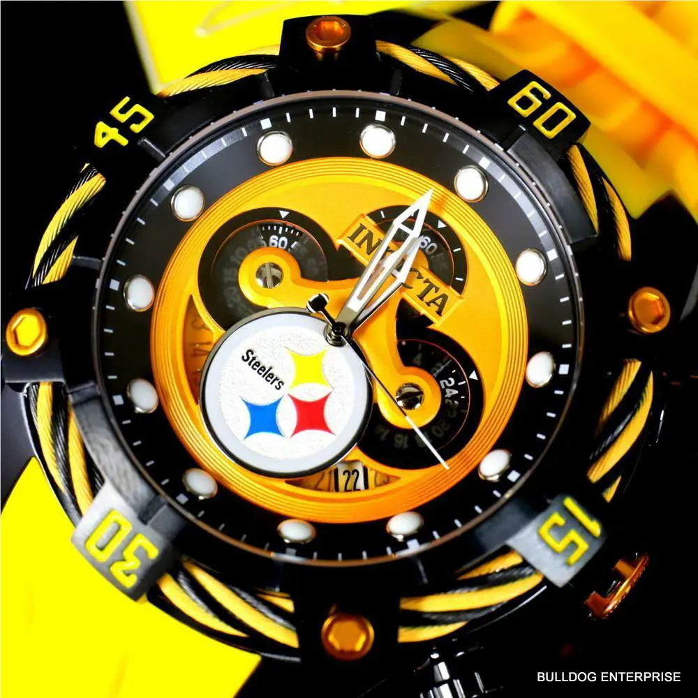 Invicta Nfl Pittsburgh Steelers Bolt Yellow Chronograph Silicone Watch 52mm
