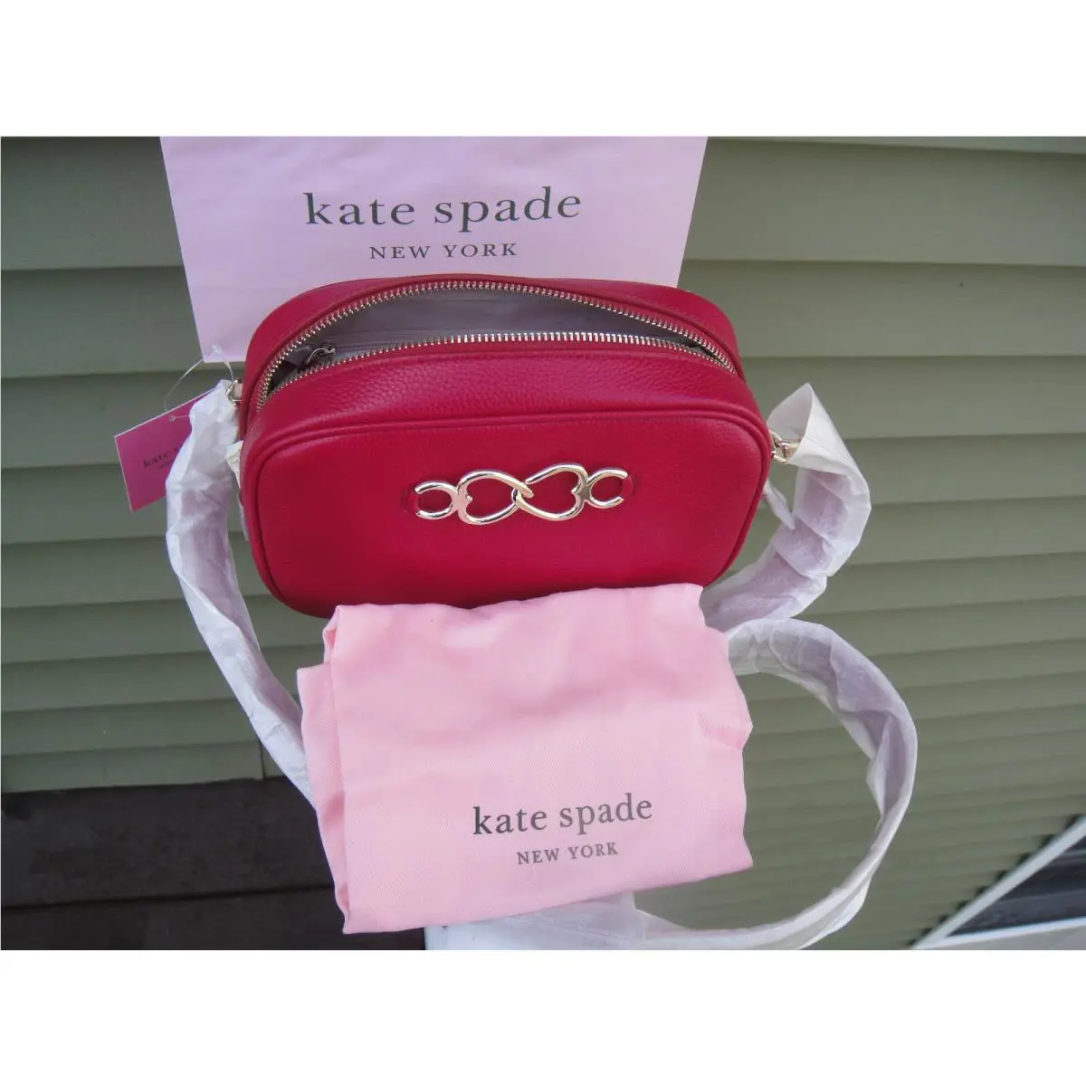 New Kate Spade Infinite Medium Leather Camera Crossbody Pomegranate Bag.$228.00