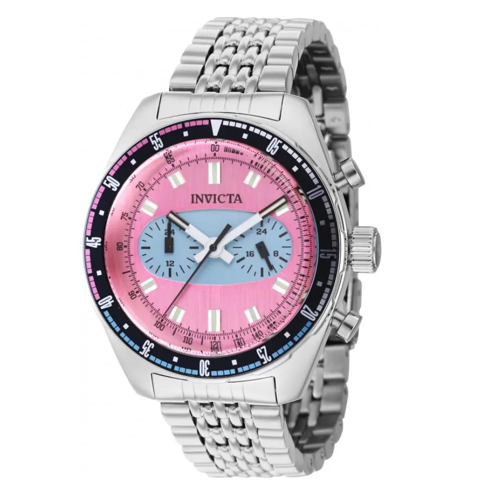 Invicta Speedway Monaco Men`s 43mm Dual Time Pink / Blue Stainless Watch 43096