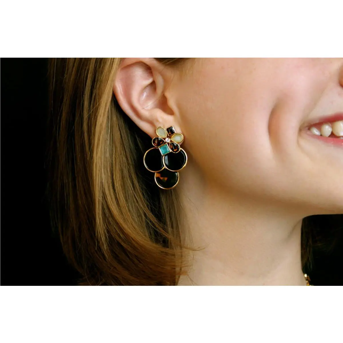 Kate Spade Garden Path Statement Earrings Tortoise Aqua Stones Chandelier
