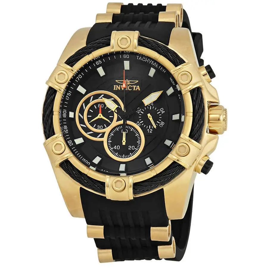 Invicta Bolt Chronograph Black Dial Men`s Watch 26818 - Dial: Black, Band: Two-tone (Gold-tone and Black), Bezel: Gold-tone