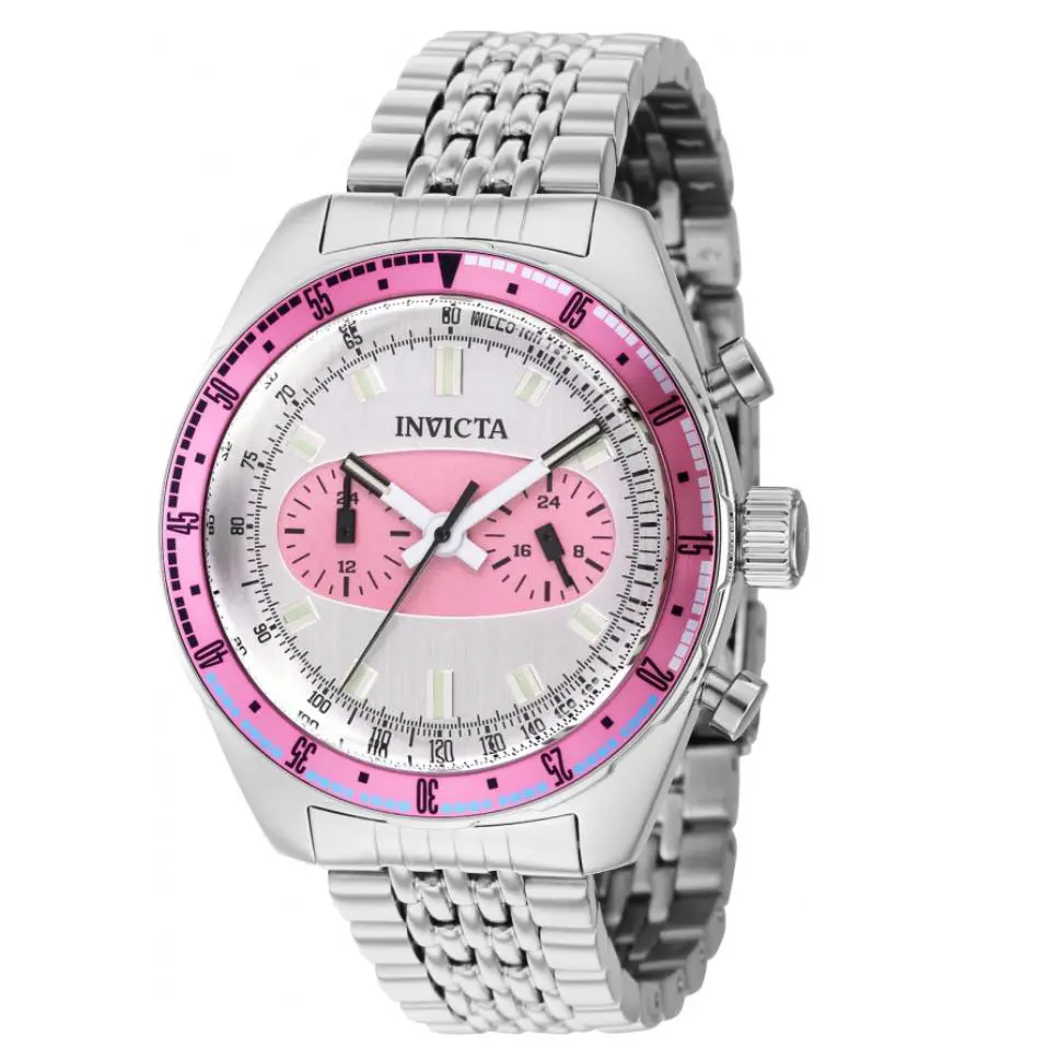 Invicta Speedway Monaco Men`s 43mm Dual Time Pink Silver Stainless Watch 43097