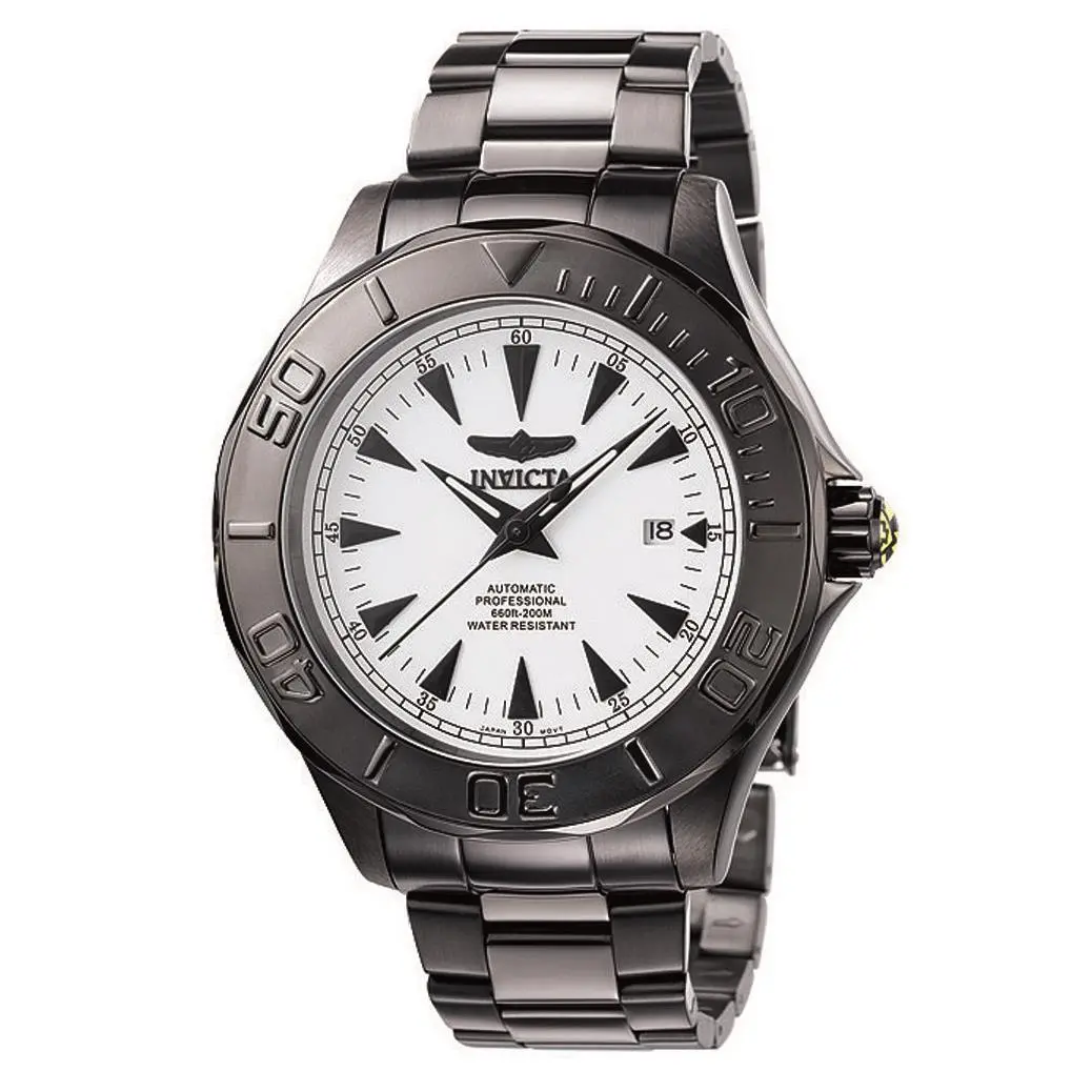 Invicta Men`s 7113 Signature Ocean Ghost Automatic White Dial Black Steel Watch - Band: Yellow