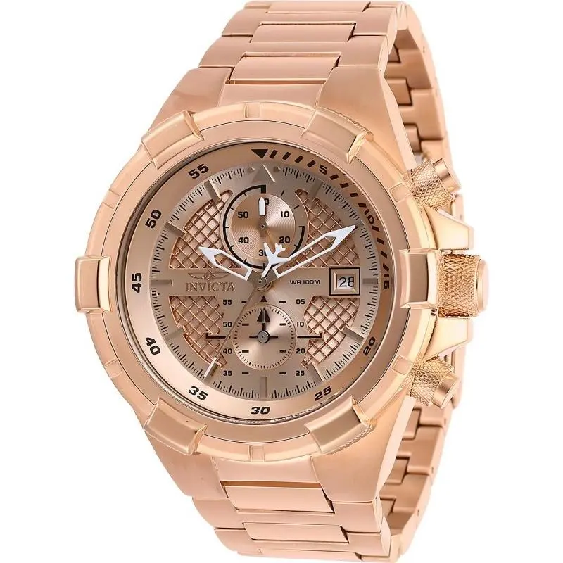Invicta Men`s 50.5mm Aviator Quartz Chronograph Rose Gold Dial 100m SS Watch - Dial: Rose Gold-tone, Band: Rose Gold-tone, Bezel: Rose Gold-tone